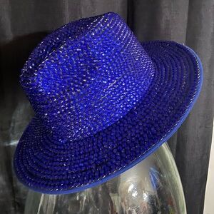 Blue rhinestone-encrusted fedora or cowboy hat Bedazzle Football fourth festive